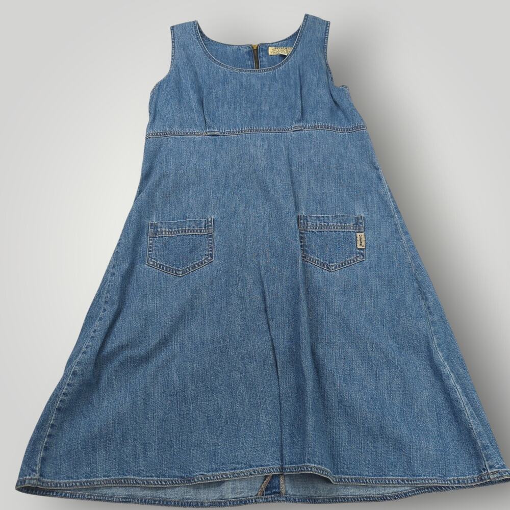Vintage GUESS Jeans Sleeveless Fit & Flare Dress – Size 3 – Light Wash Denim